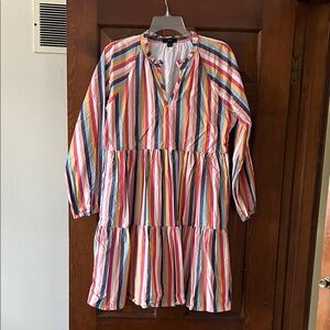 J. Crew Multicolor Striped Tiered Long-Sleeve Dress